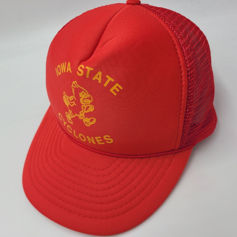 Vintage Iowa State Cyclones Hat Snapback Trucker Mesh Red Yellow NCAA University